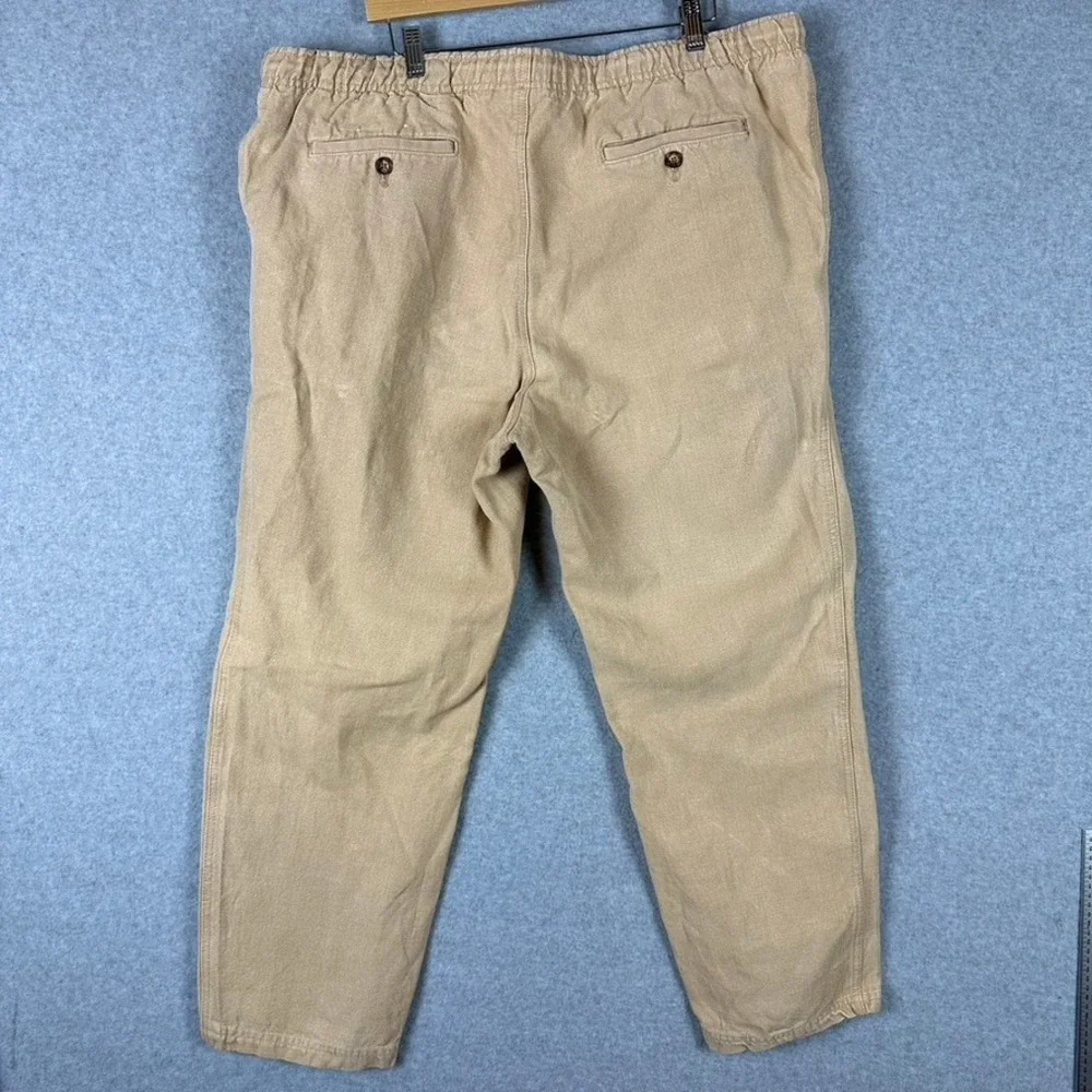 ORVIS Mens‎ Tan Elastic Waist Linen Chinos Relaxed Fit Casual Pants 39